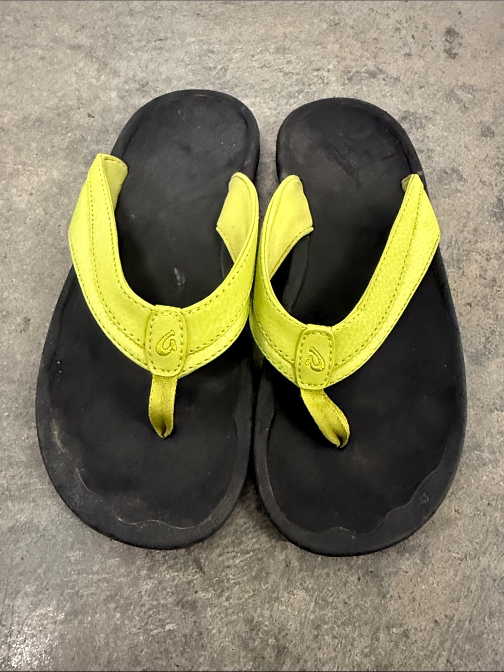 OluKai Women's Flip Flops in Neon Yellow and Black